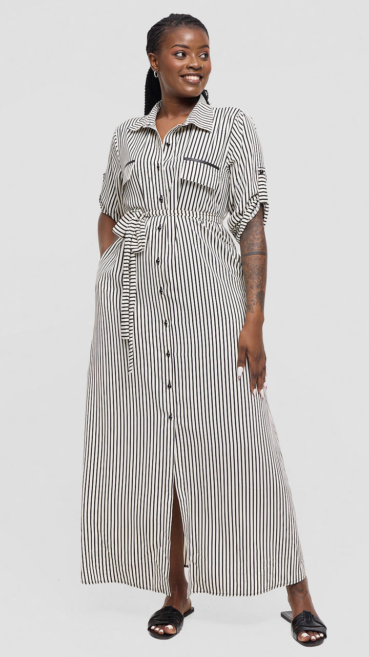 Salok Havilah Shirt Dress - Navy Blue Stripe