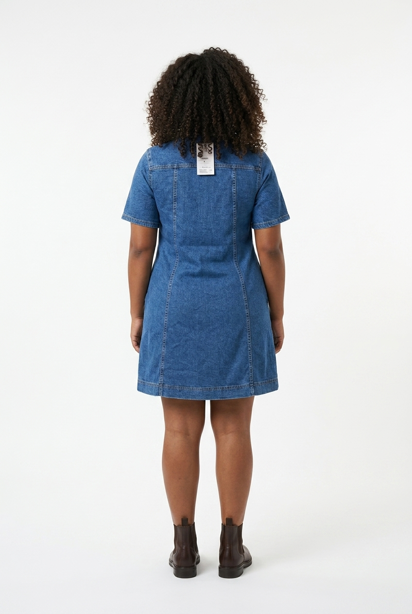 Stylish Sisters Short-Sleeve Front-Bow Denim Mini Dress - Blue