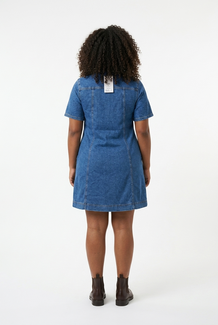 Stylish Sisters Short-Sleeve Front-Bow Denim Mini Dress - Blue