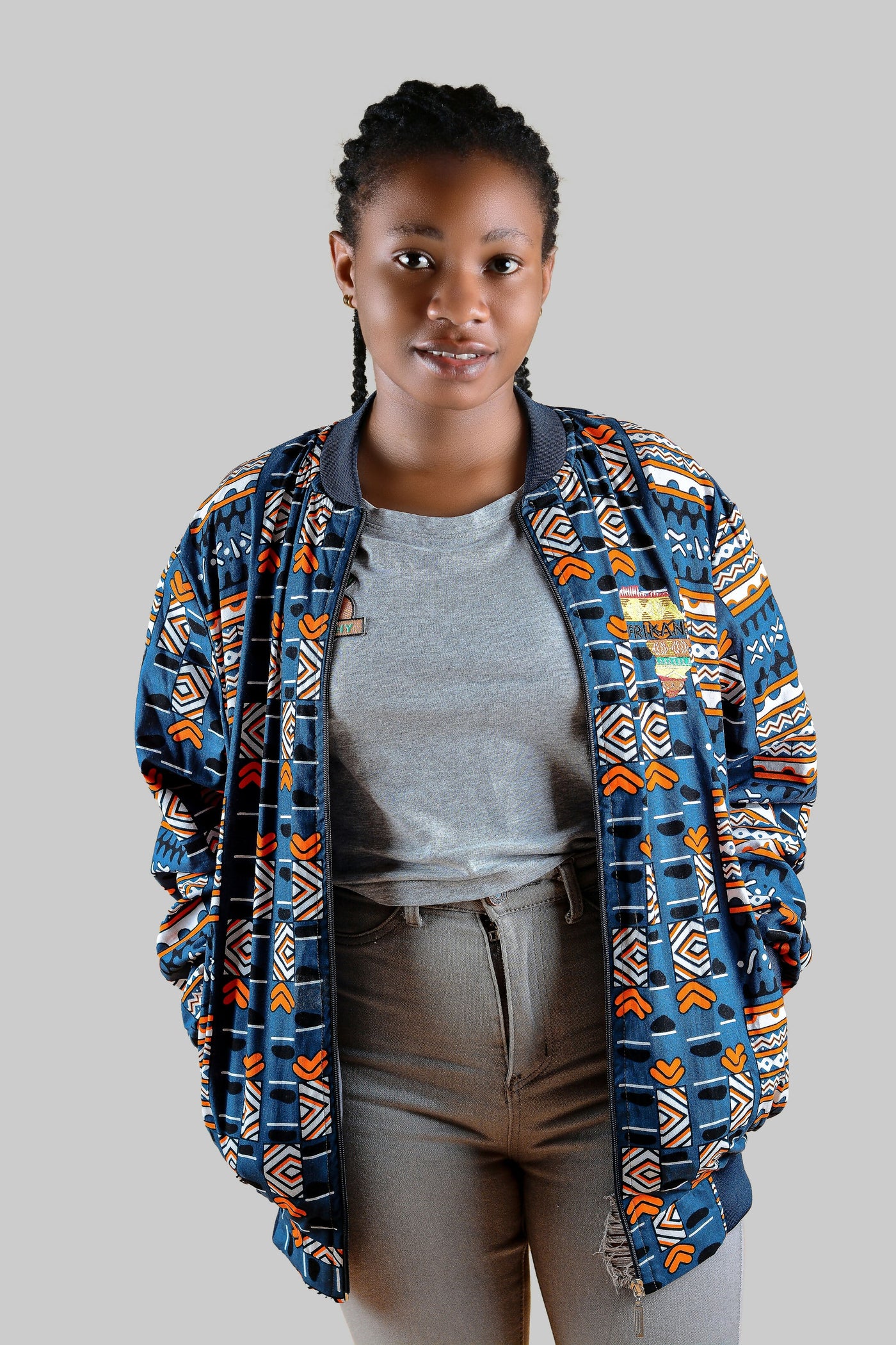 Afrikana Indigo Bomber Jacket - Blue Print