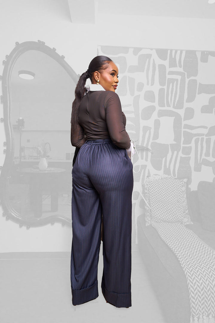 Plainchic Classic Pinstripes Pants - Navy Blue