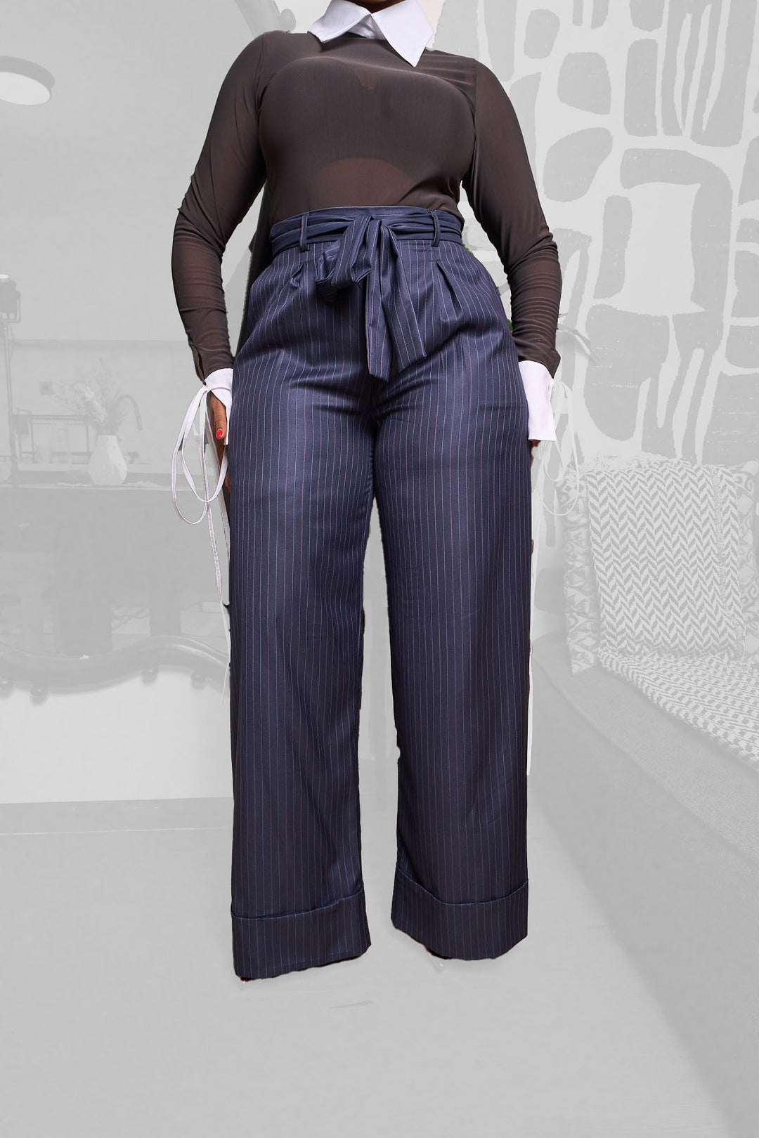 Plainchic Classic Pinstripes Pants - Navy Blue