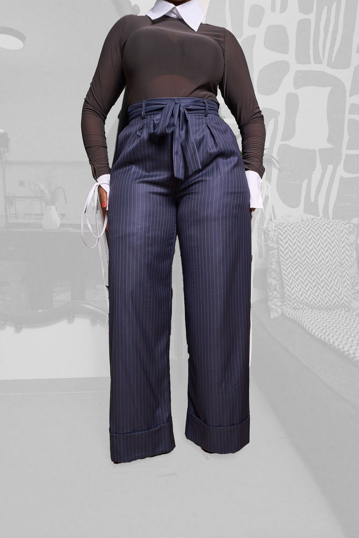 Plainchic Classic Pinstripes Pants - Navy Blue