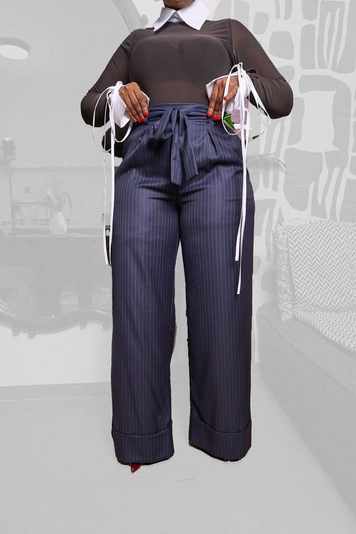 Plainchic Classic Pinstripes Pants - Navy Blue
