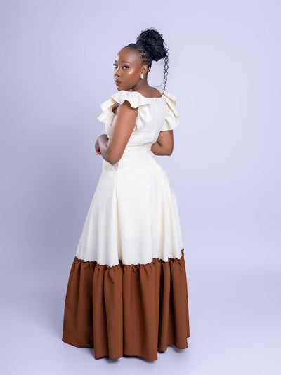 Vintlyne Maya Sunny Dress - Cream/ Brown