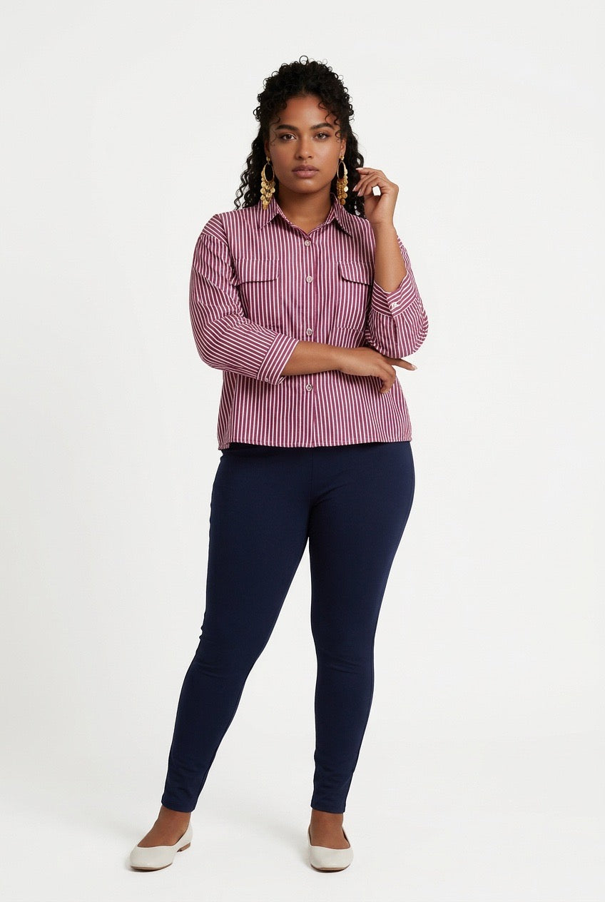 Stylish Sisters Classic Stripped Button Front Shirt - Red & White