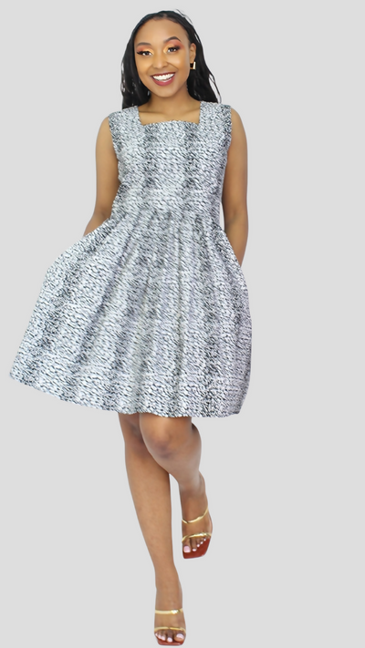 The Fashion Frenzy Curvy Plus Size Skater Dress â€“ Amani Black / White Speckle