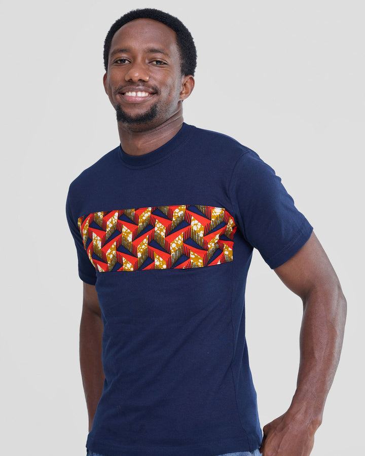 Zahari Signature Kitenge Stripe T-shirt – Navy Blue