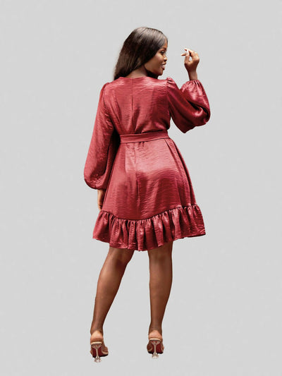 Elsie Glamour Valerie Shift Dress - Burgundy - Shopzetu