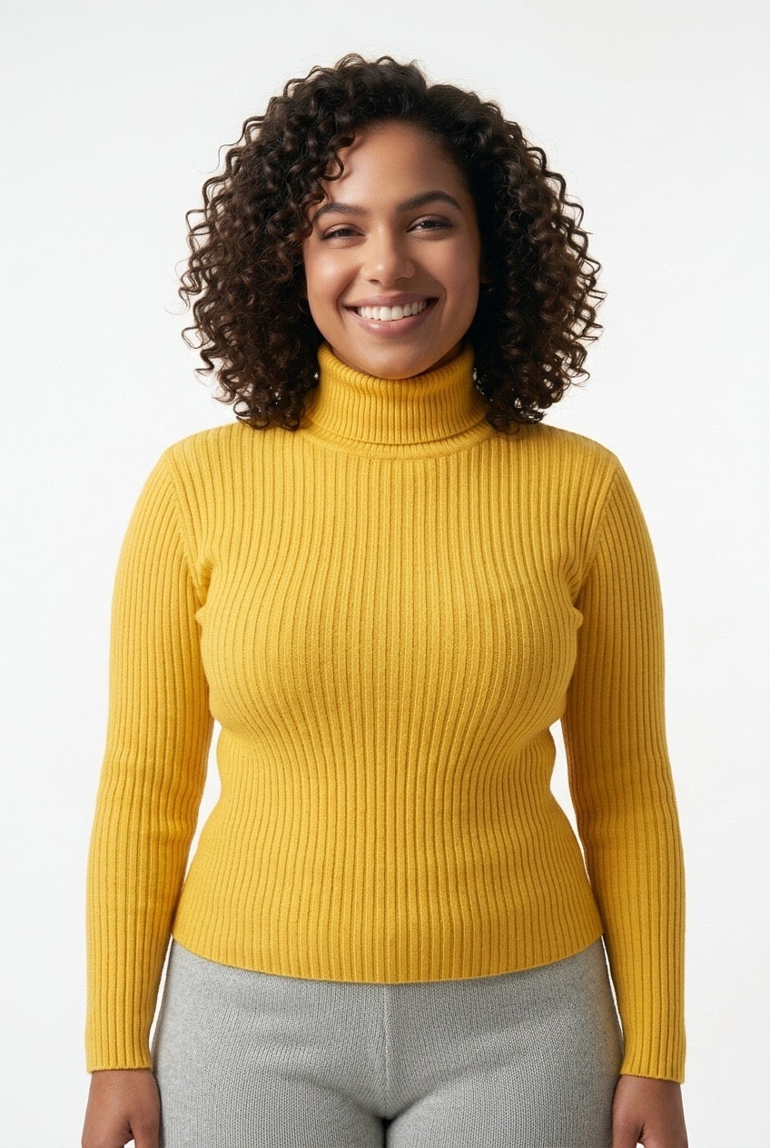 Stylish Sisters Ribbed Turtleneck Sweater - Yellow