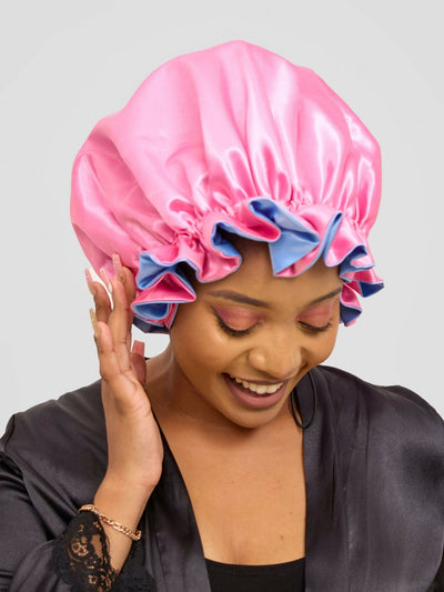 Satin Luxe Ruffle Bonnet - Pink / Blue - Shopzetu