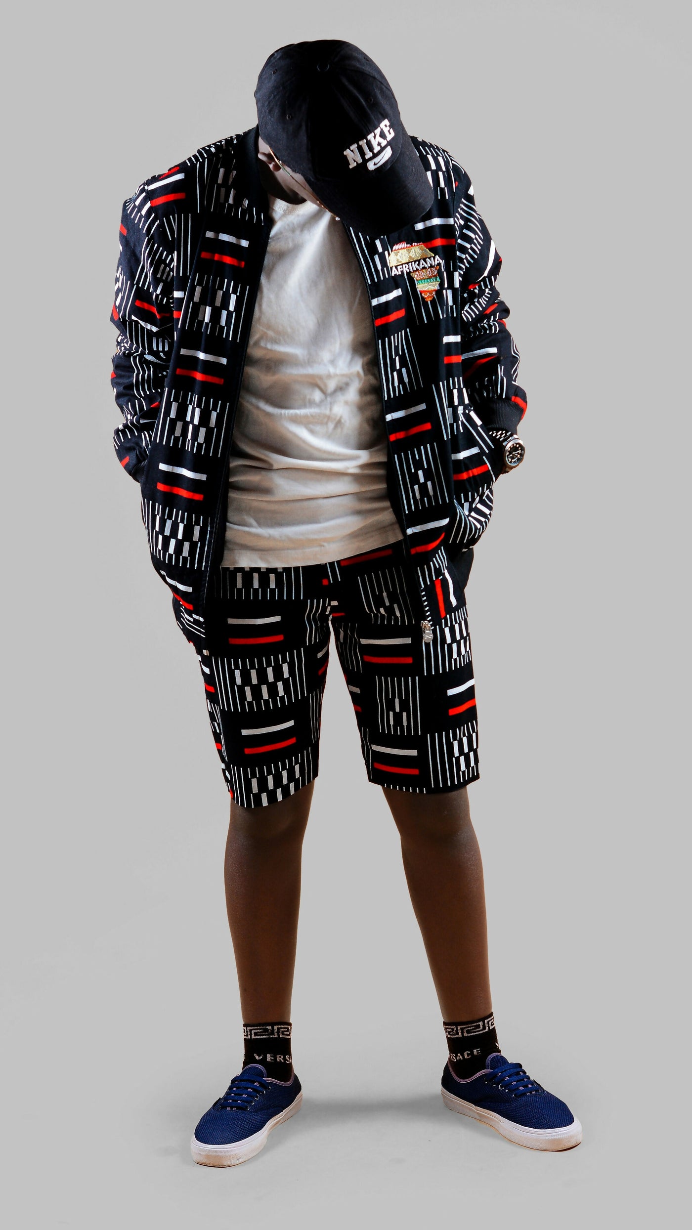 Afrikana Contrast Bomber And Short Set - Ankara Print