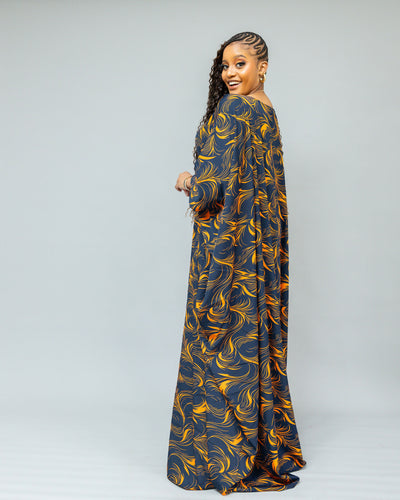 African Yuva Serenity Kaftan Dress - Navy Blue