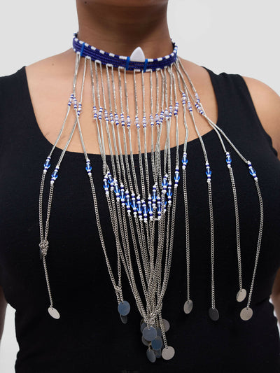 Meishan Curios Long Hanging Necklace - Navy Blue / White - Shopzetu