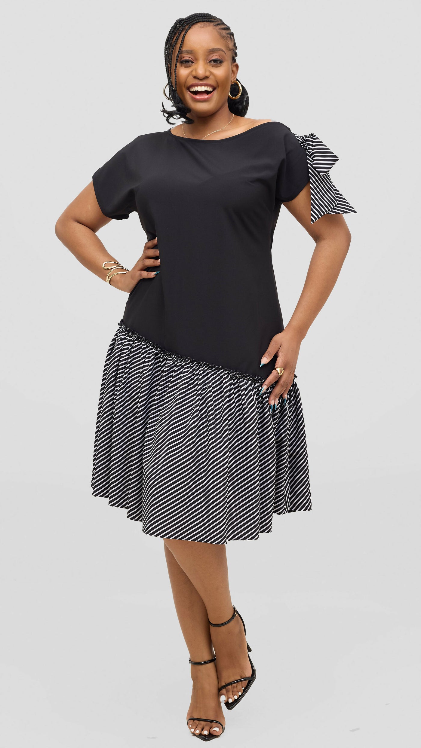 Jolly Fancy Wear Curvy Plus Size Pila Shift Dress - Black Stripped