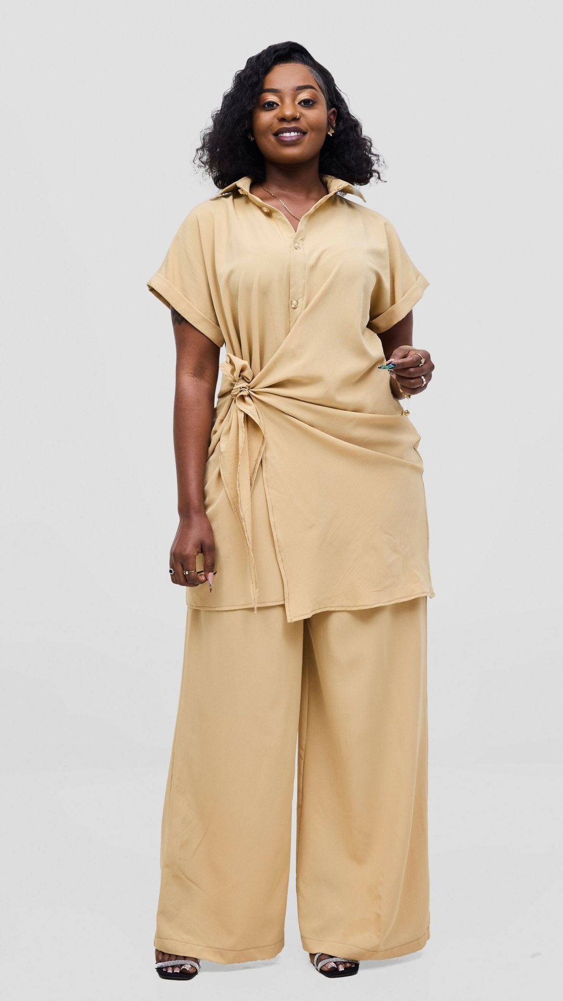 Elan CocoAfrike Panelope Two Piece Set - Beige - Shopzetu