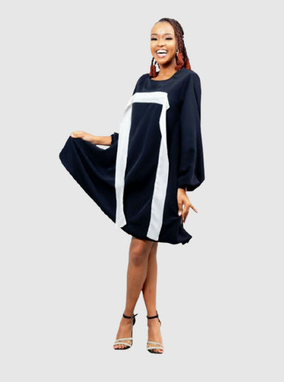 Afriwia Lulu Shift Dress - Black / White - Shopzetu