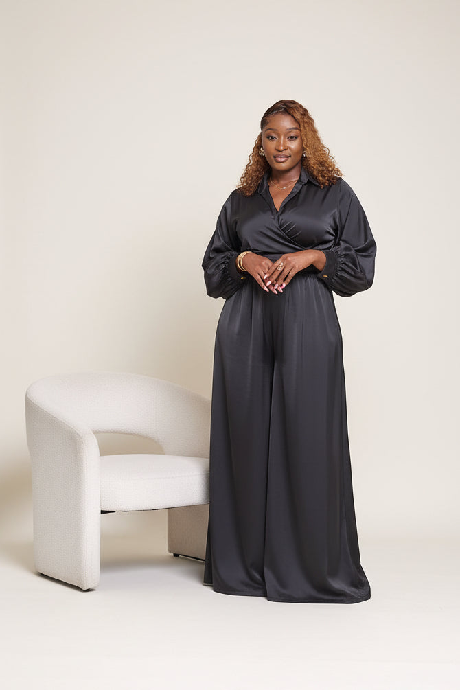 Noelle Wide Leg Jumpsuit - Black