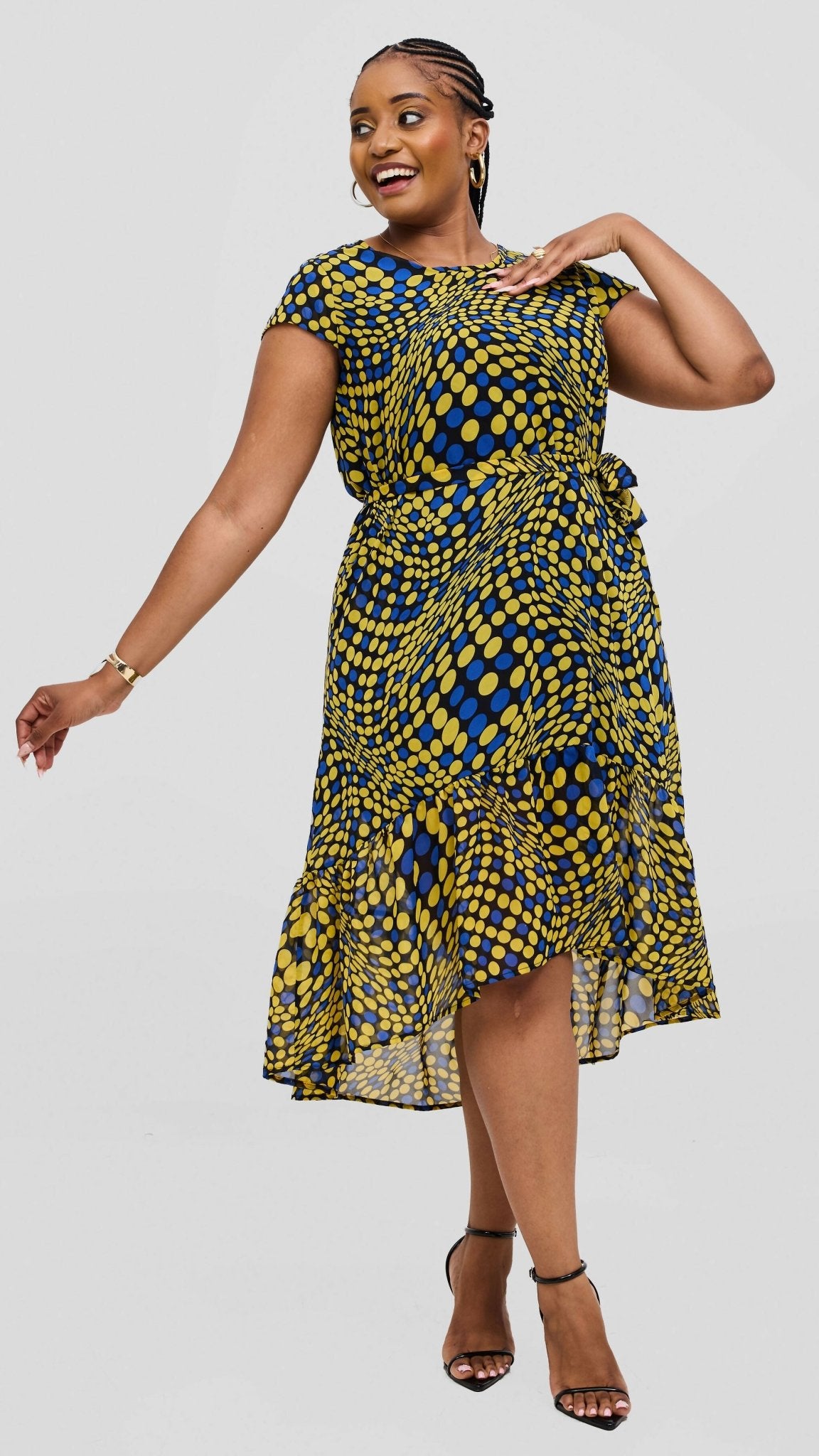 Lizola Kynlee Shift Dress - Yellow / Blue / Black - Shopzetu
