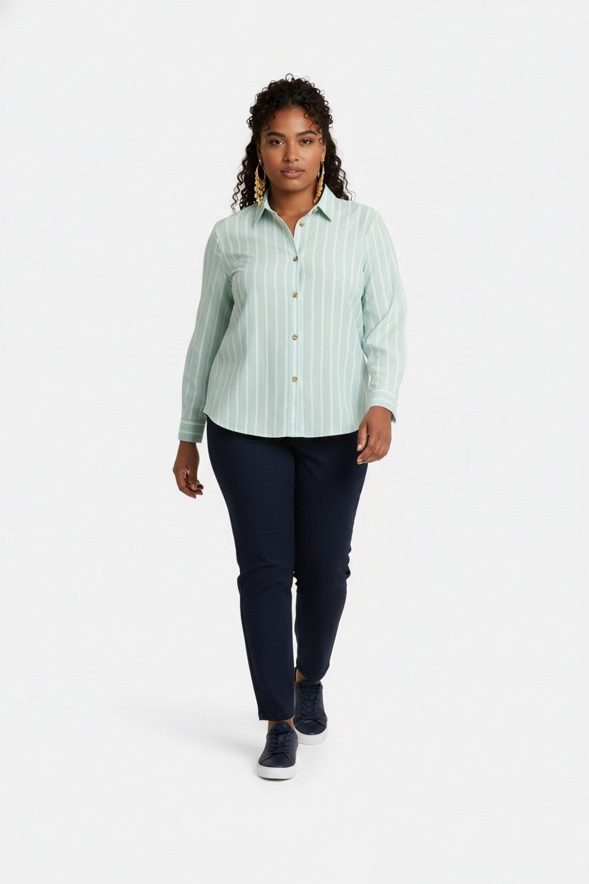 Stylish Sisters Classic Button Down Shirt - Green & White
