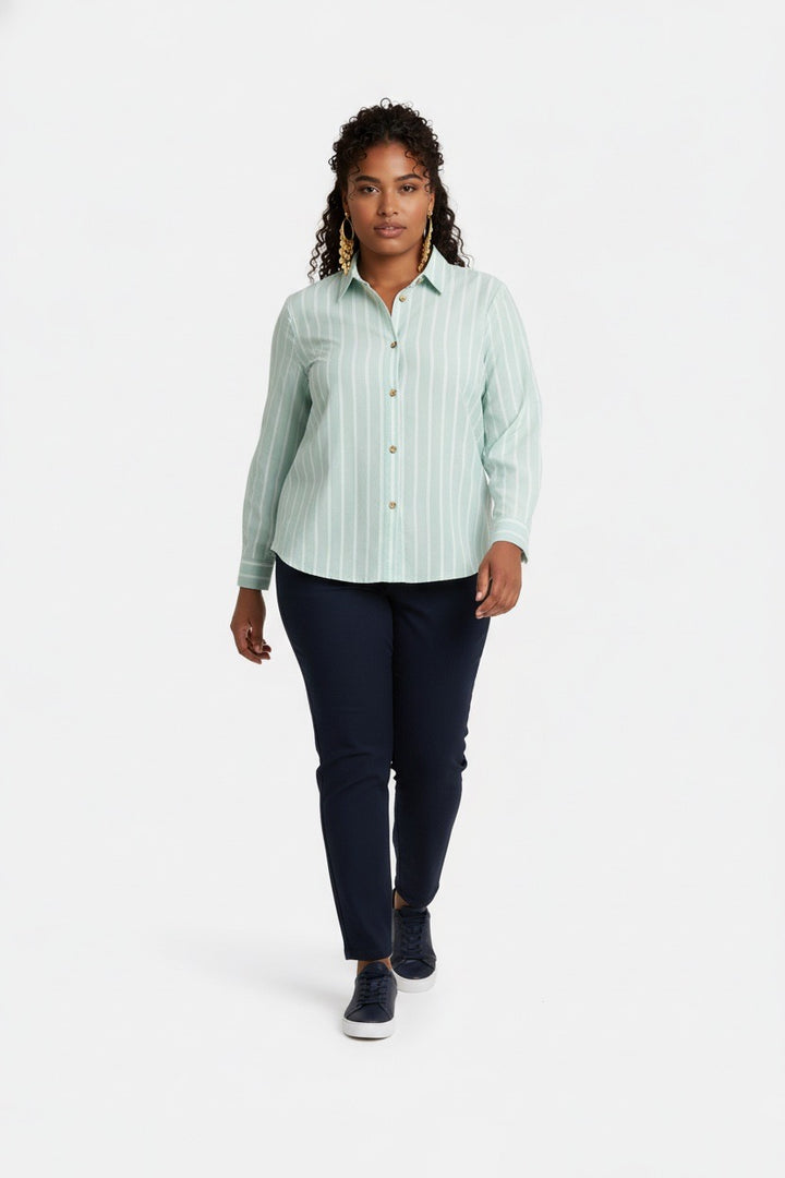 Stylish Sisters Classic Button Down Shirt - Green & White
