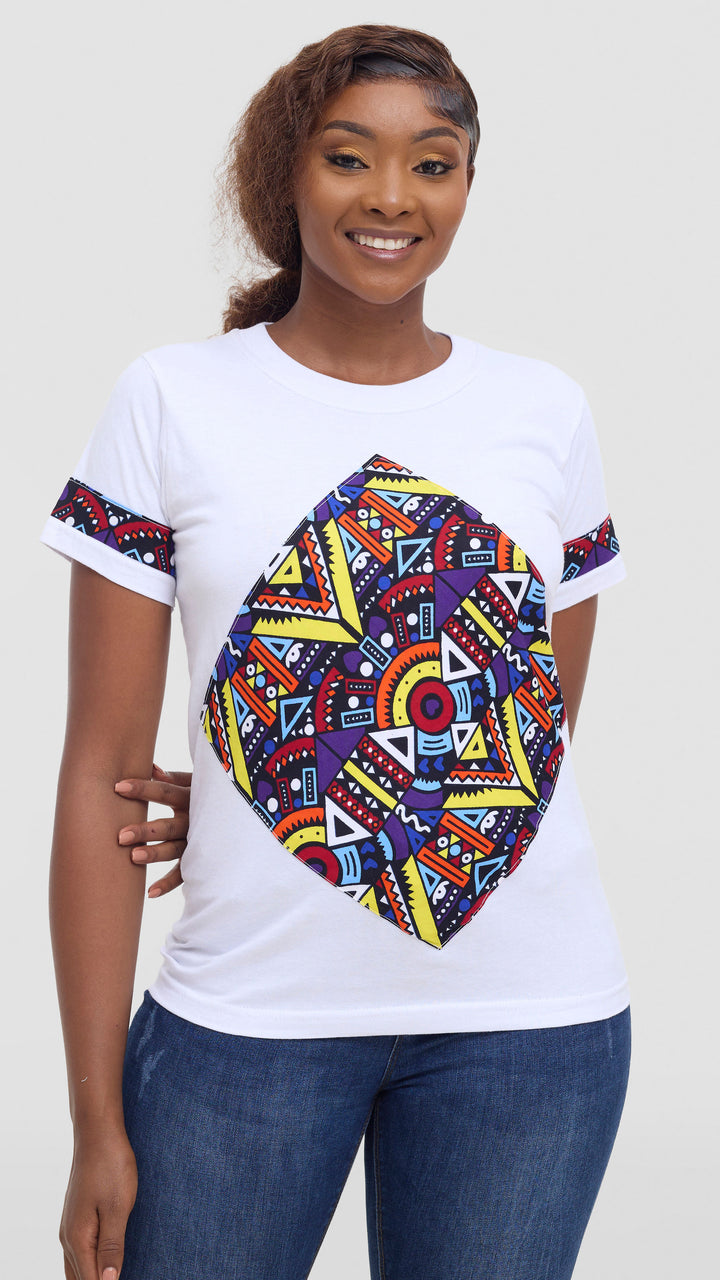 Princess Affair Tshirt with Ankara Detail - White