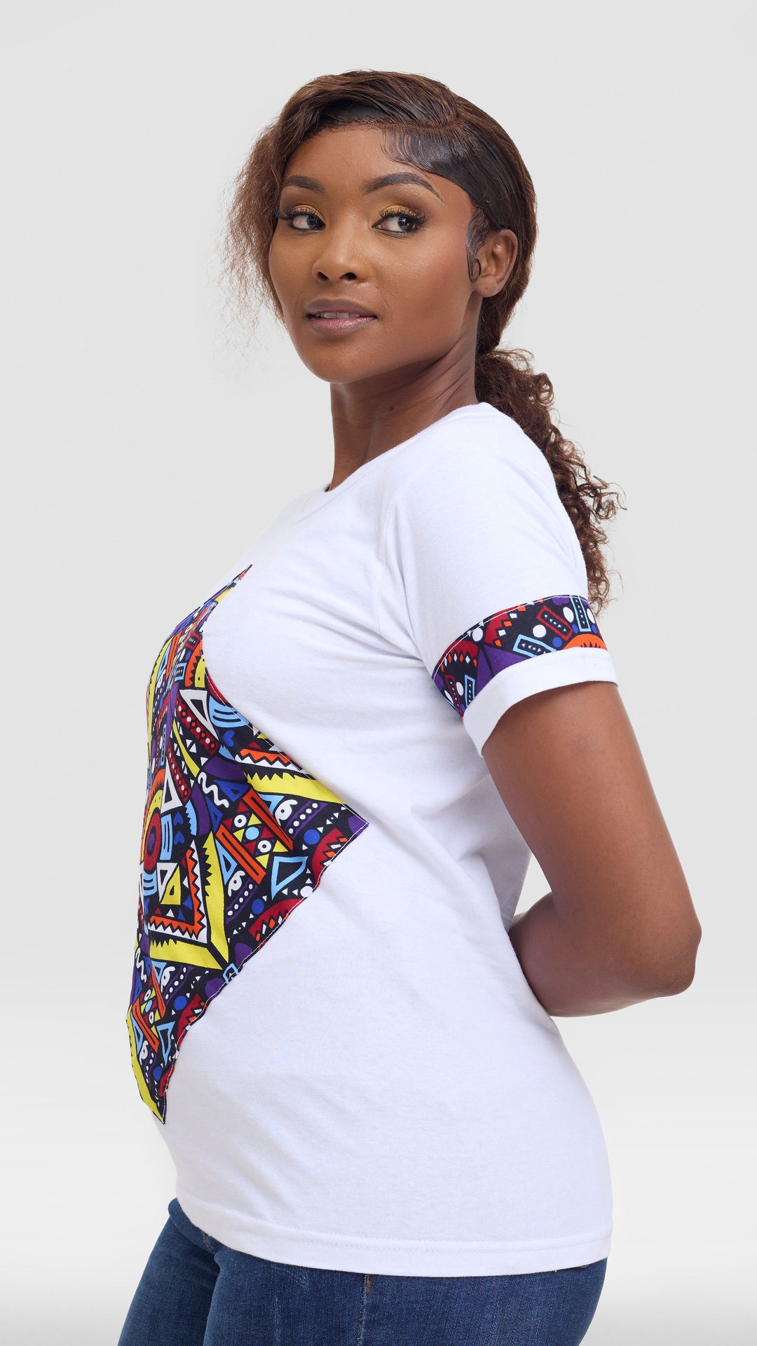 Princess Affair Tshirt with Ankara Detail - White