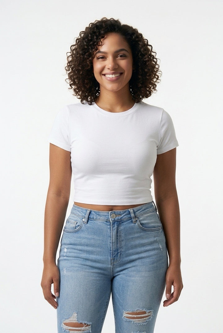 Stylish Sisters Classic Crewneck Short Sleeve Crop Top - White