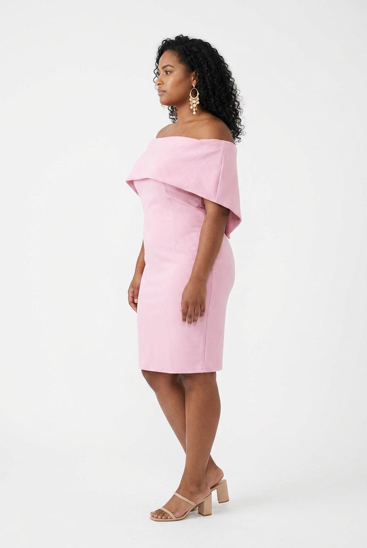 Stylish Sisters Off-The-Shoulder Bardot Bodycon Midi Dress - Pink