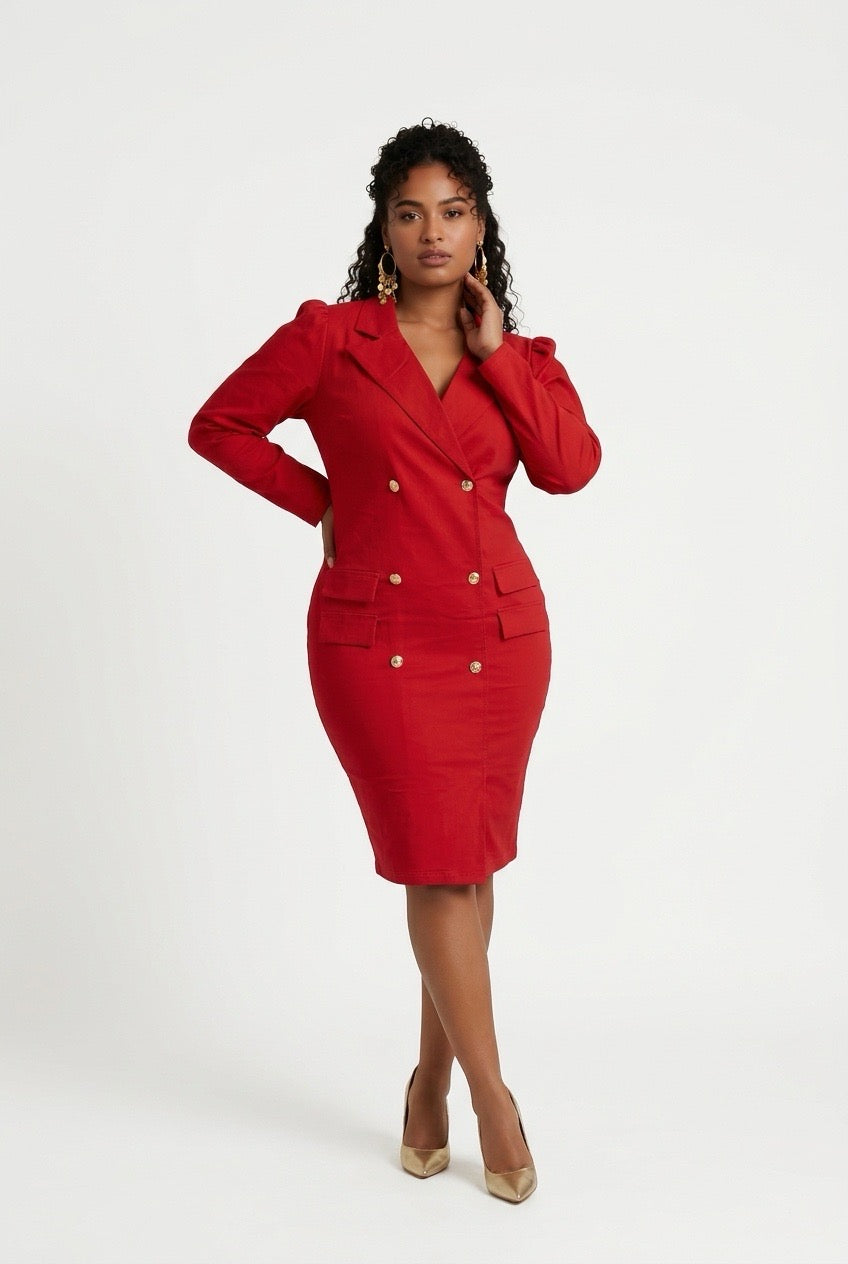 Stylish Sisters  Double-Breasted Blazer Dress - Red