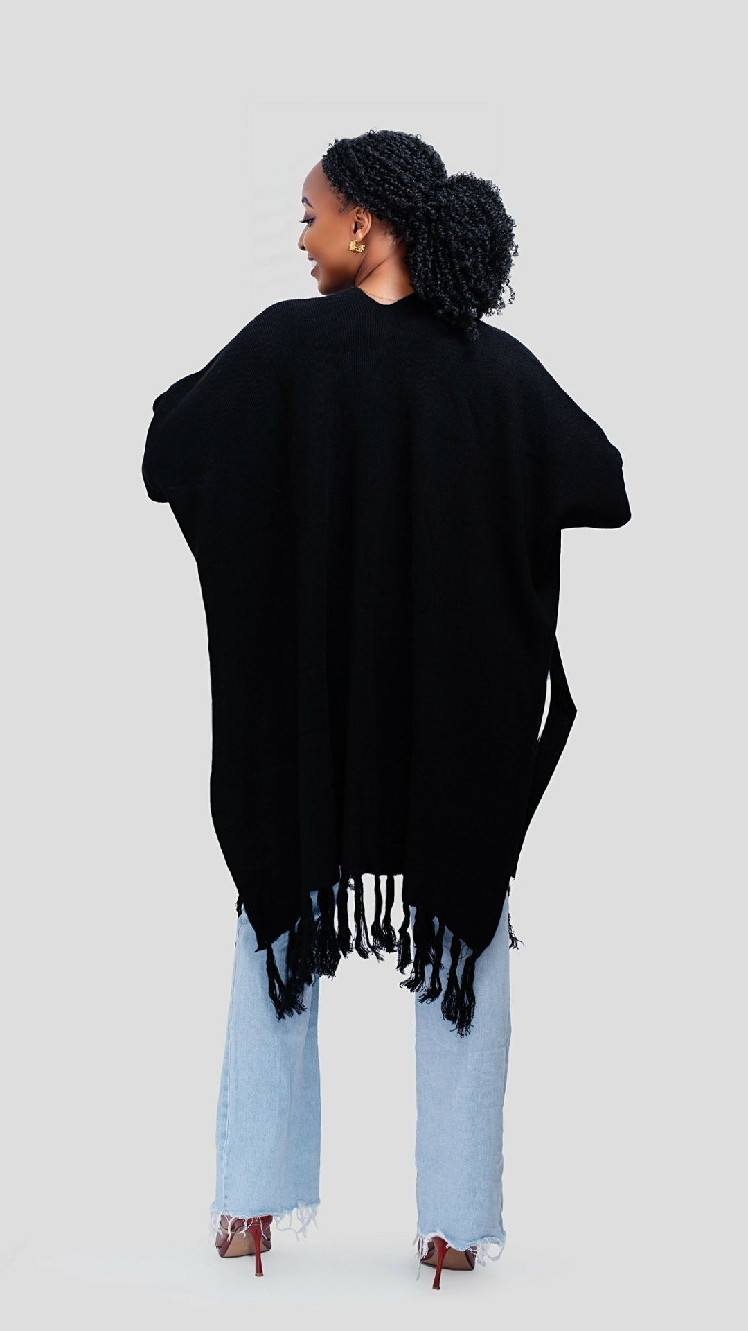 The Fashion Frenzy Fringed Acrylic Shawl - Black - Shopzetu