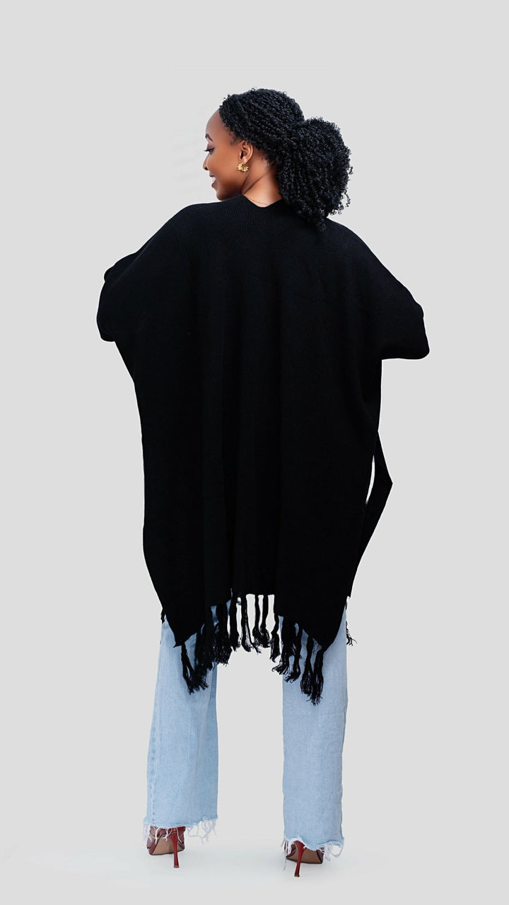 The Fashion Frenzy Fringed Acrylic Shawl - Black - Shopzetu