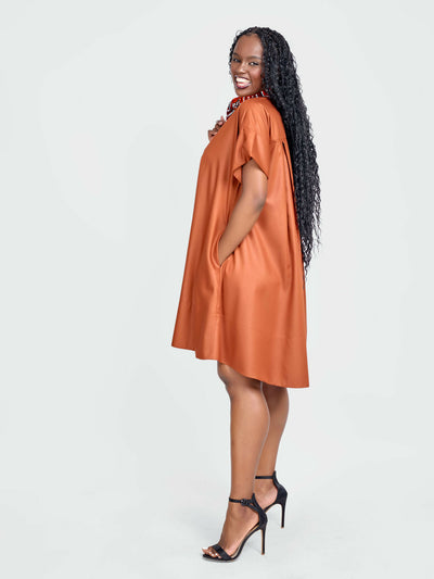 Tuli Amani Shirt Dress - Brown - Shopzetu