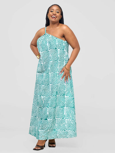 Inroses Hub Batiki Dress - White / Aqua Blue - Shopzetu