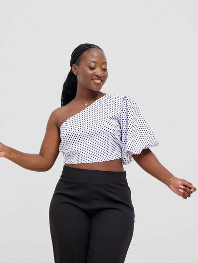 Chic Clique One Hand Polka Dot Top - White - Shopzetu
