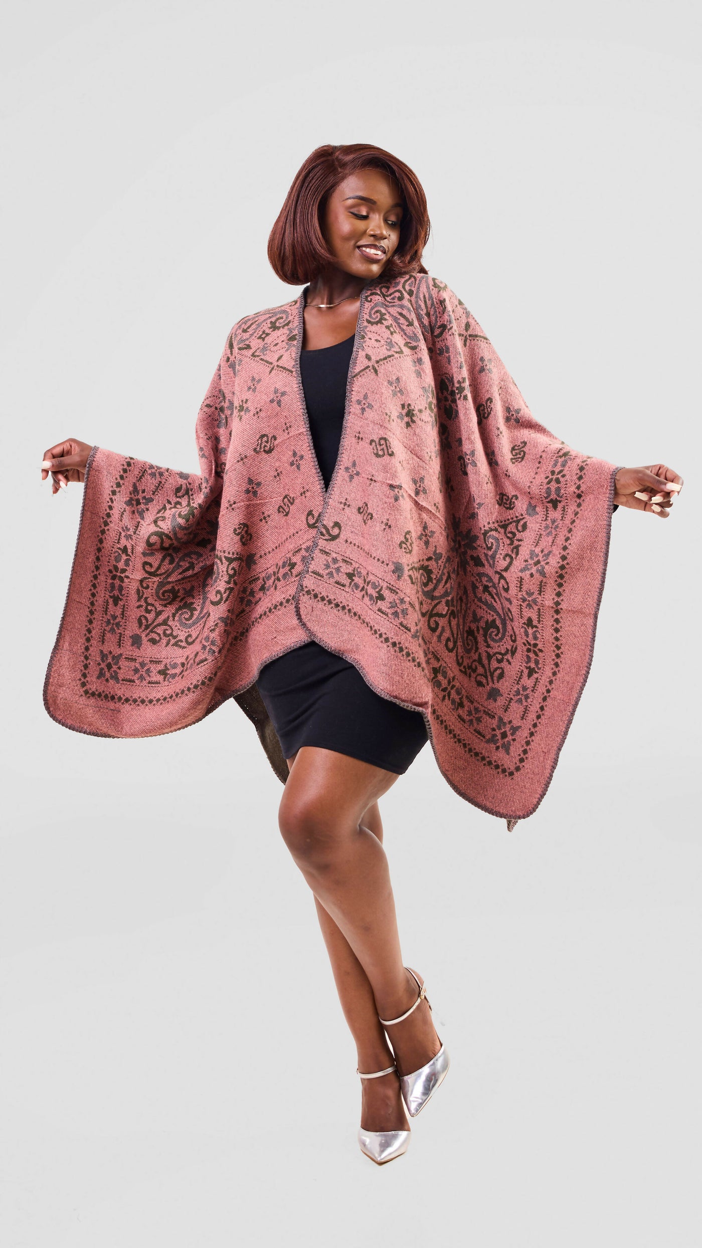 Afrodame Light Floral Poncho - Pink