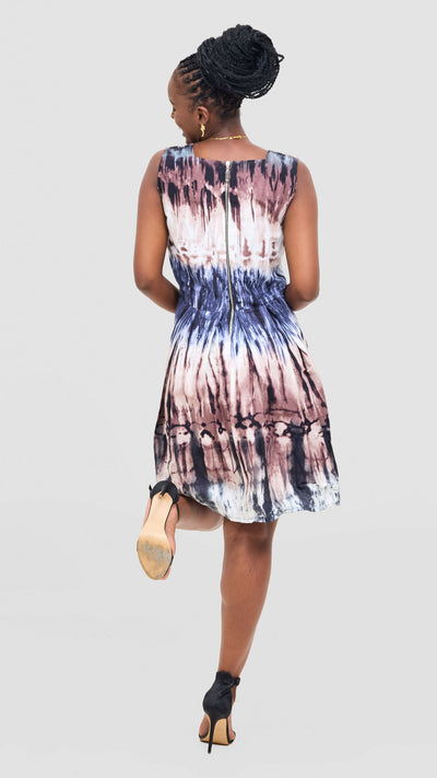 The Fashion Frenzy Amani Tie-Dye Cotton Box Neck Dress - Cream