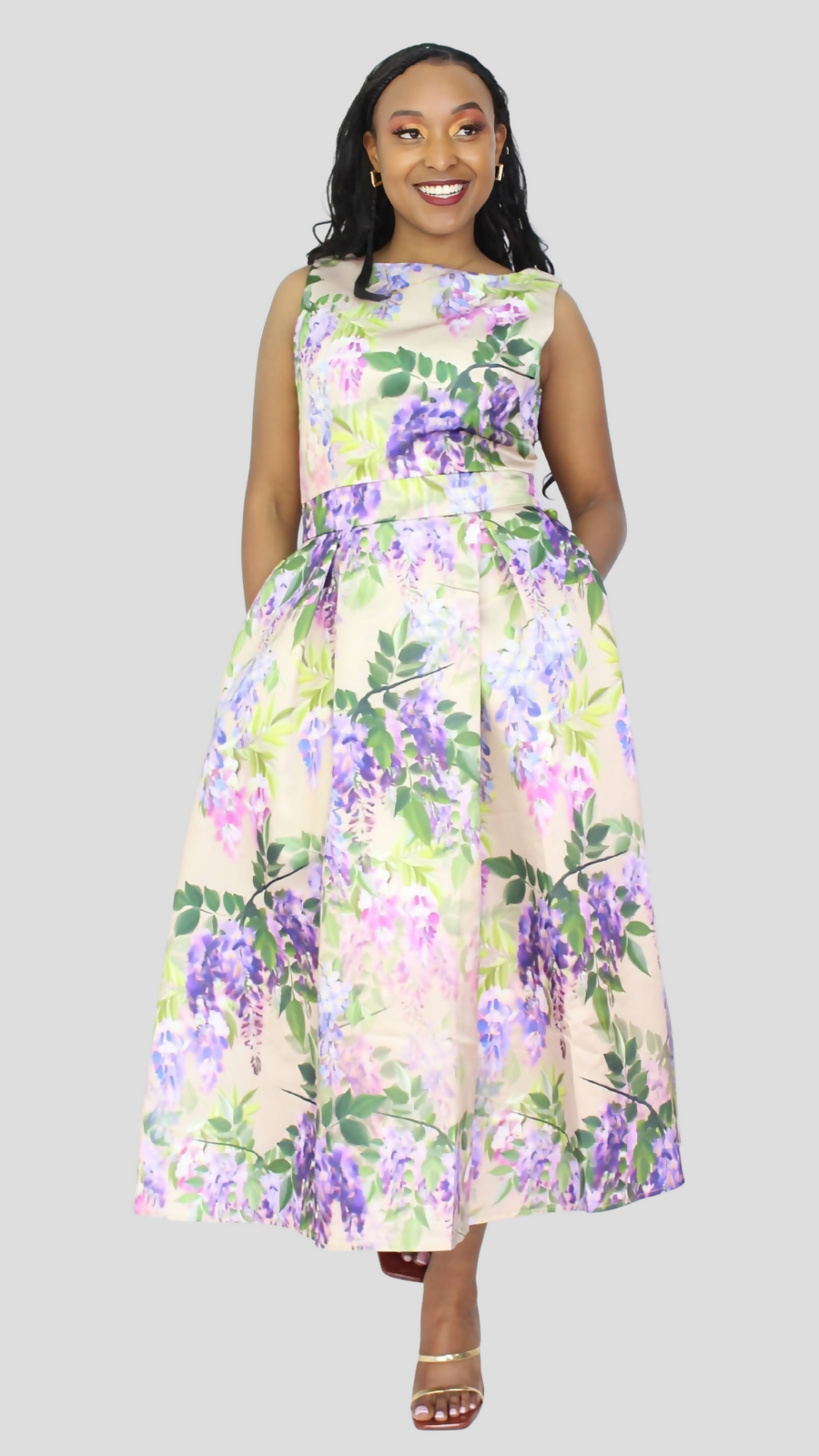 The Fashion Frenzy Curvy Plus Size Floral Midi Dress - Cream