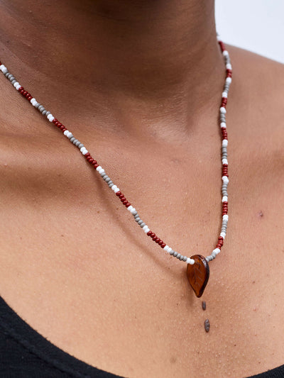 Dianaah J Beaded Necklace - Grey / Brown - Shopzetu