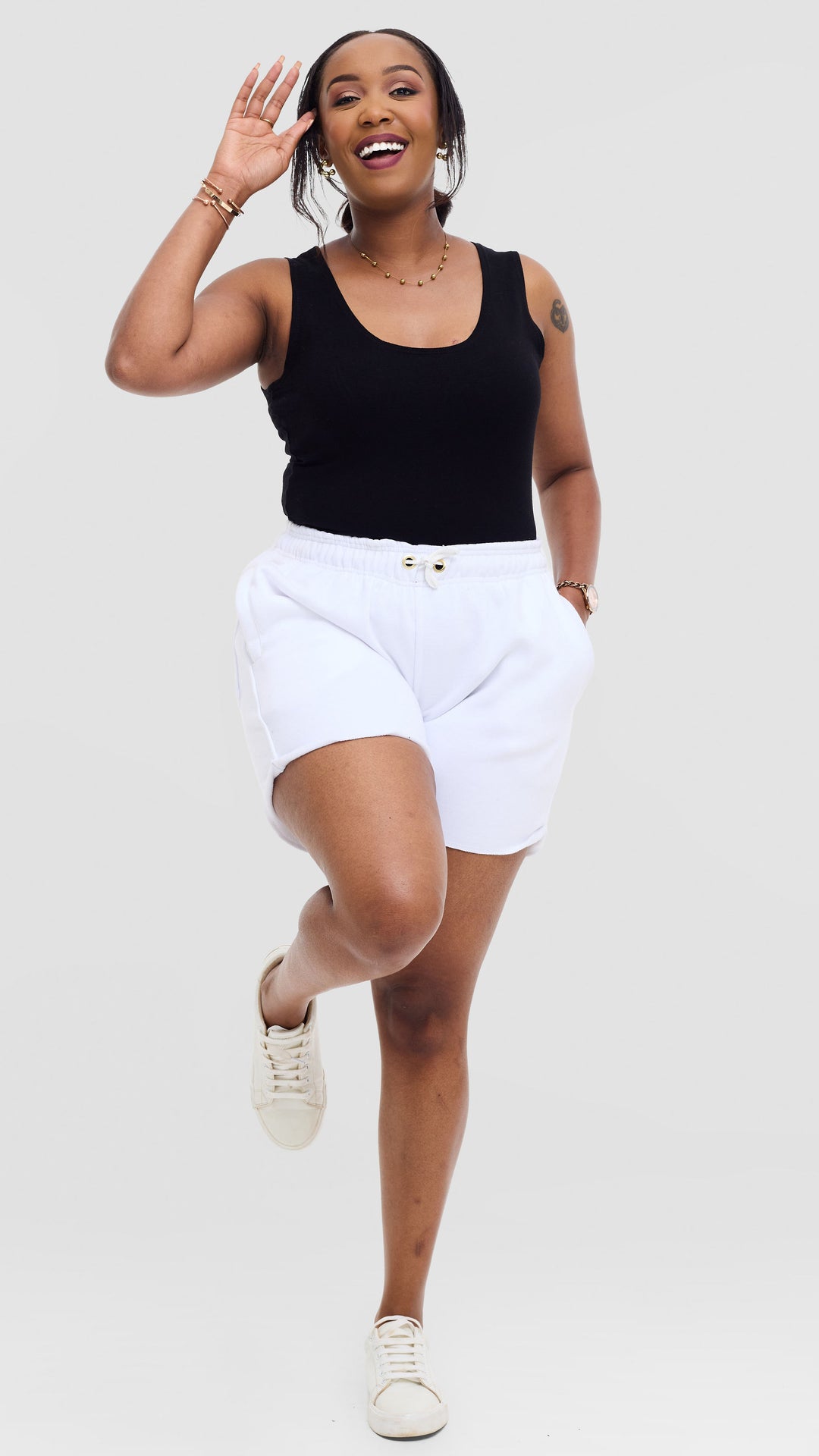 TimyT Urban Wear -Everyday Lounge Shorts With Side Pockets & Drawl Strings - White