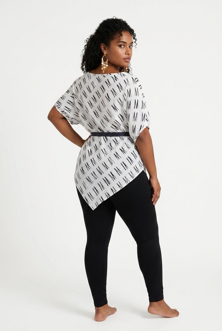 Stylish Sisters Asymmetrical Striped Batwing - White / Black