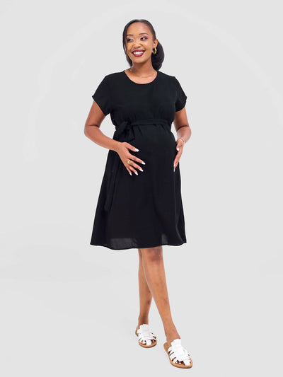 Anel's Knitwear Shift Dress - Black - Shopzetu