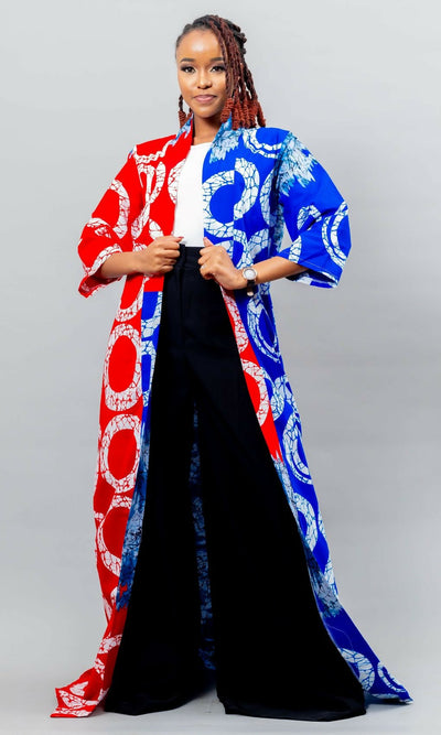 Afriwia Enterprise Samawati Ankara Kimono - Blue / Red - Shopzetu