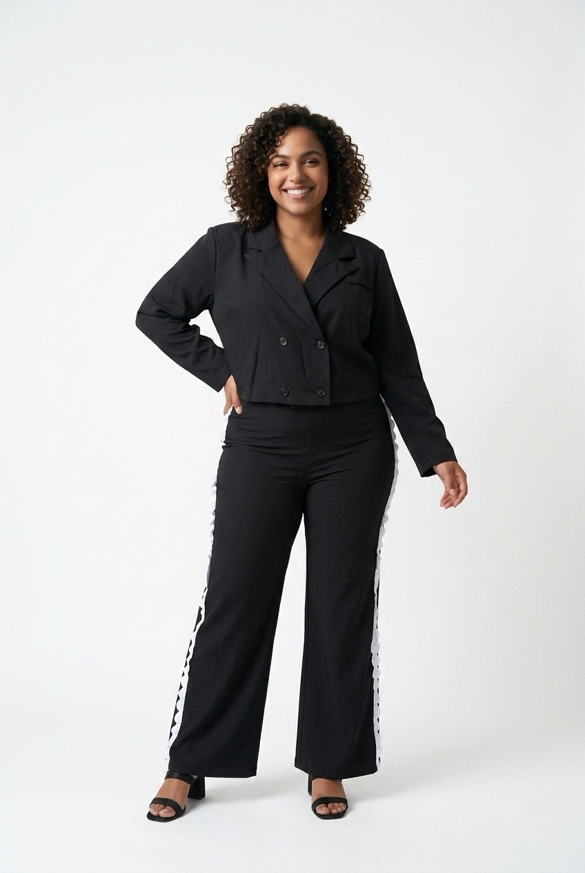 Stylish Sisters Double-Breasted Cropped Blazer and Trouser Set - Black