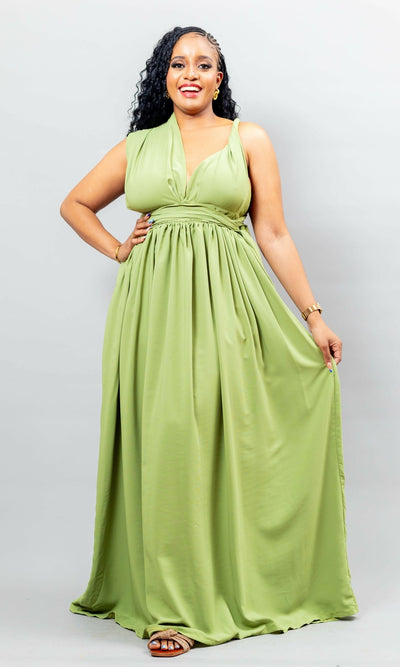 African Yuva Meadow Dress - Green - Shopzetu