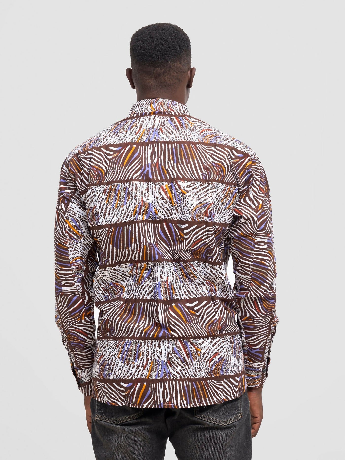 Mendilines Warm African Shirt - Brown / Purple Print - Shopzetu