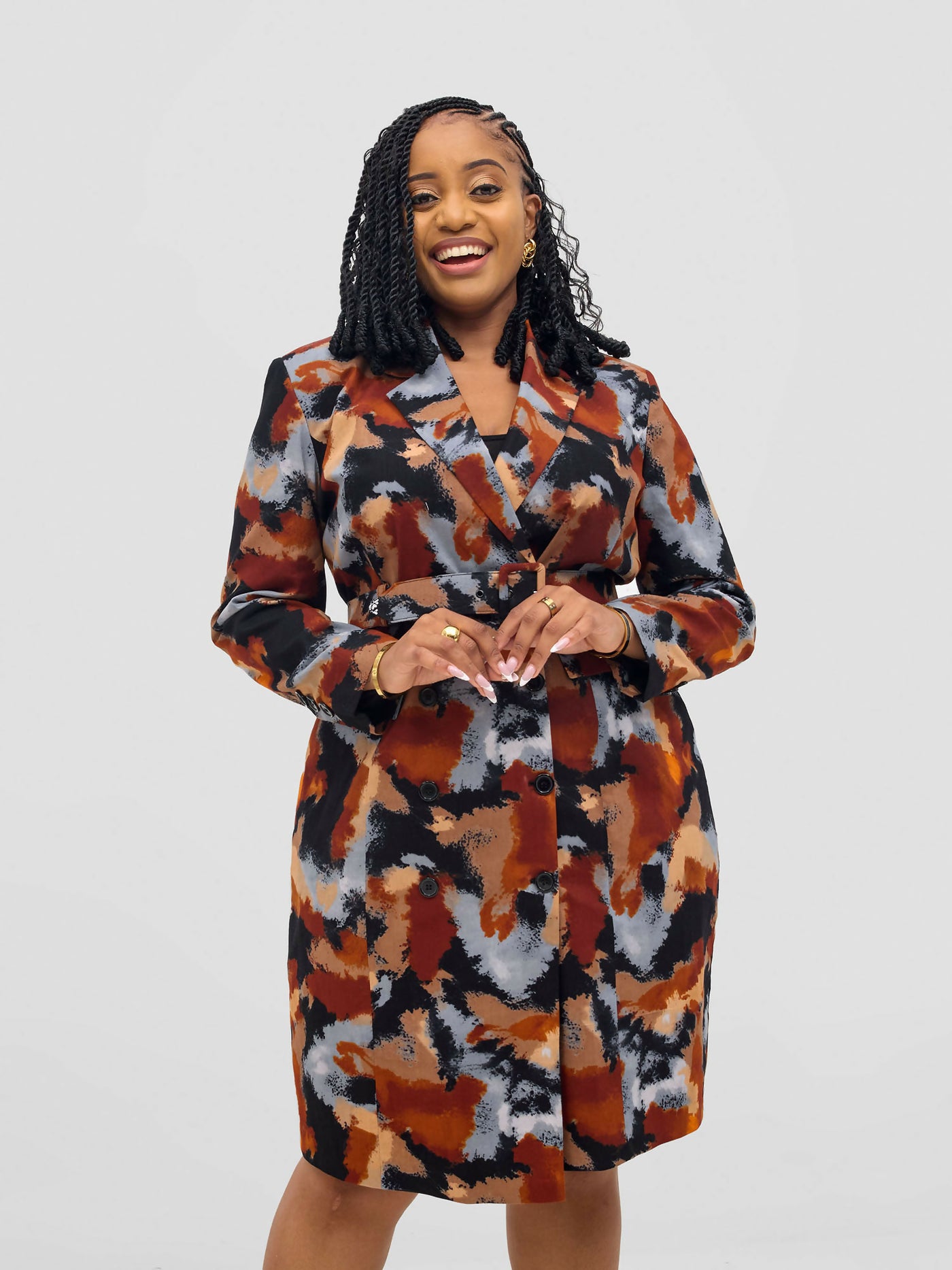 SBV Ankara Blazer Dress - Brown / Black - Shopzetu