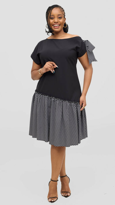 Jolly Fancy Wear Curvy Plus Size Pila Shift Dress - Black Stripped