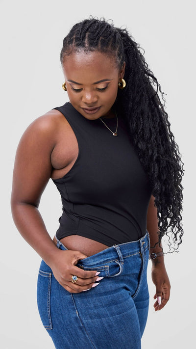 The Fashion Frenzy Sleeveless Bodysuit - Black - Shopzetu