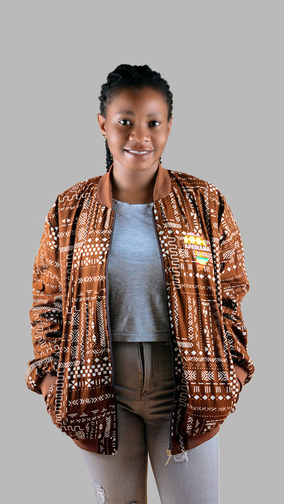 Afrikana Heritage Bomber Jacket - Brown Print